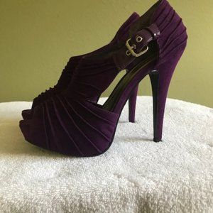 Qupid suede purple peep toe heels